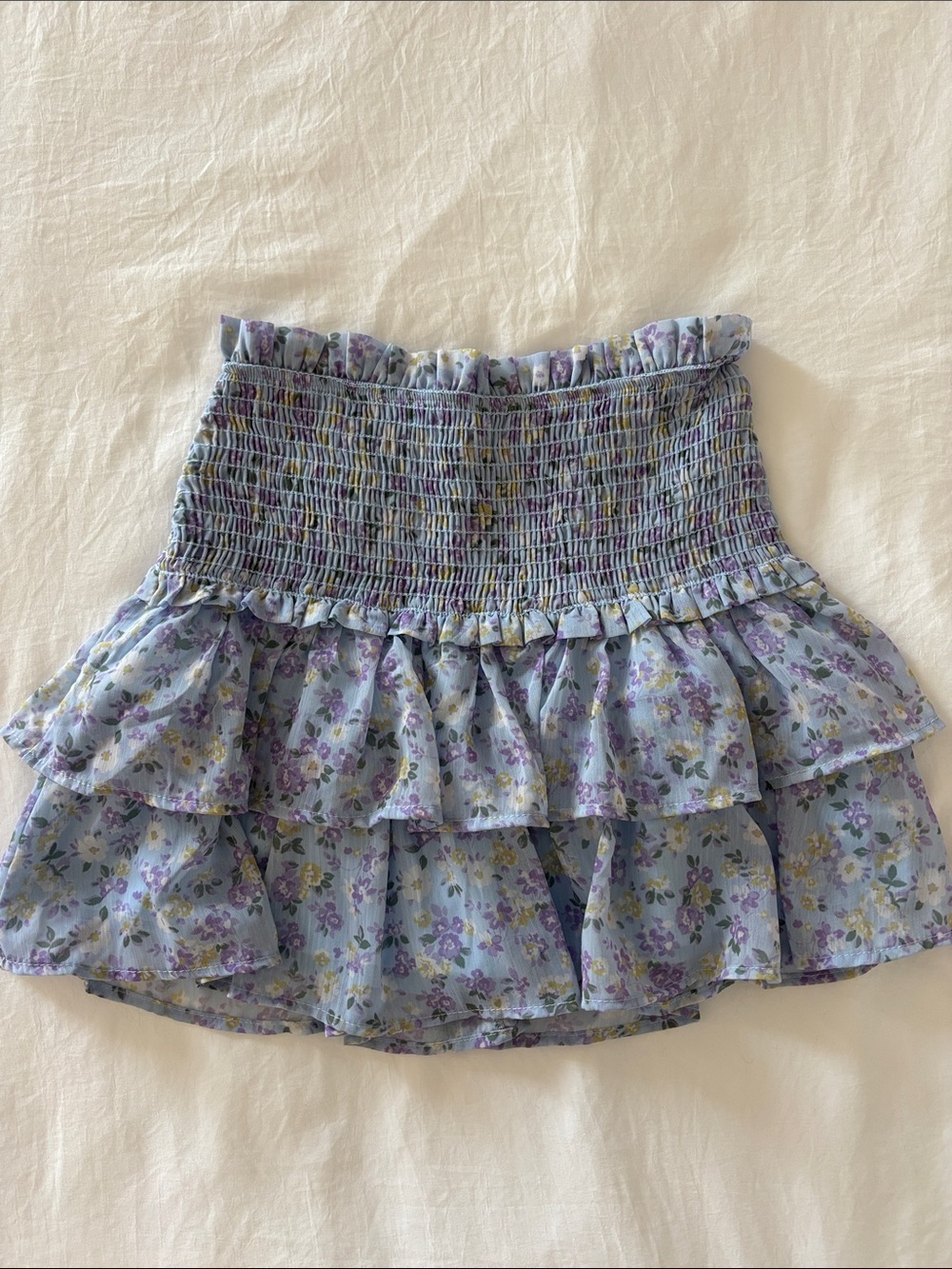 Periwinkle Floral Ruffle Mini Skirt